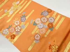 枝葉に花々模様織出し名古屋帯